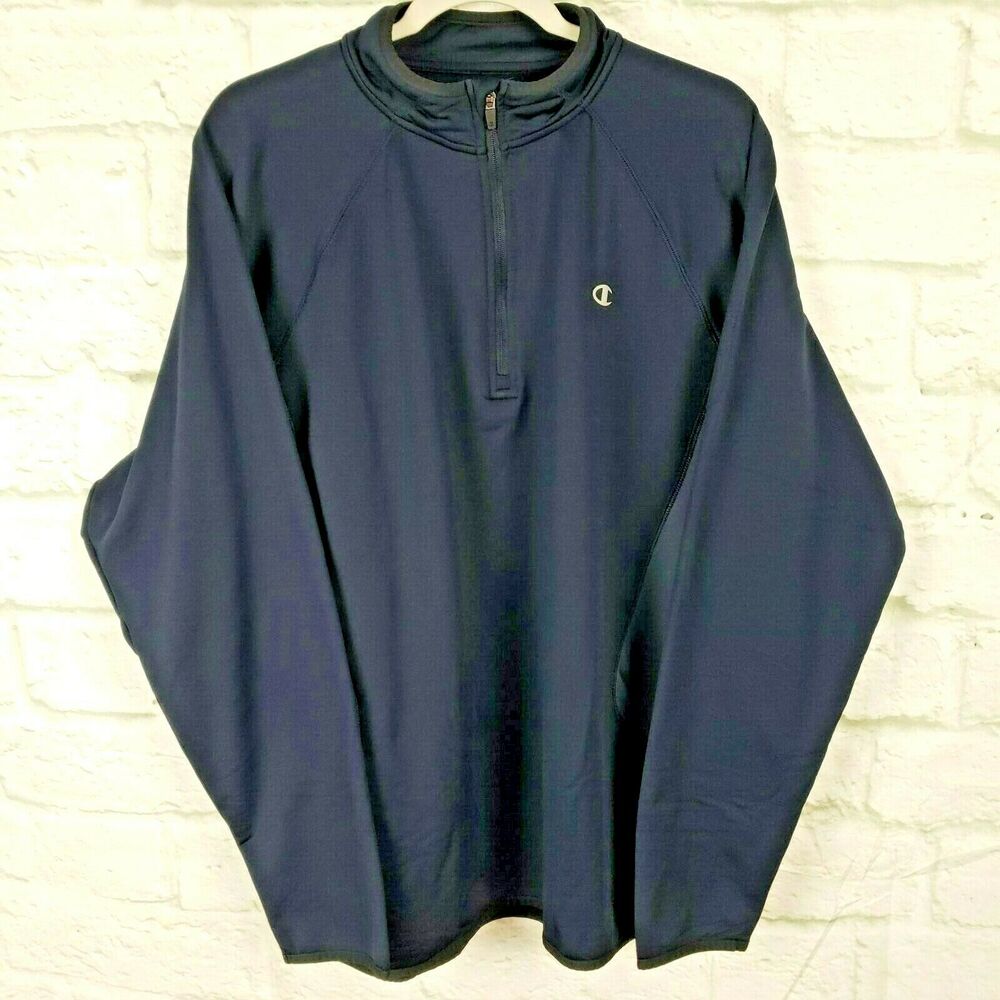 Champion Pullover Men's Size XL 1/2 ZIP Fleece Lining Long Sleeves Navy Gray